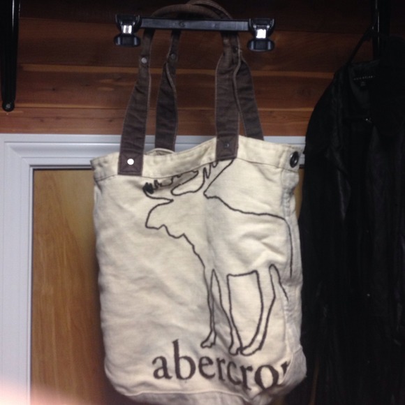 Cream and brown Abercrombie moose canvas bag