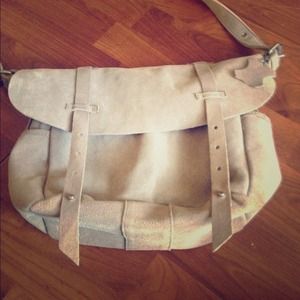 Gray suede messenger bag