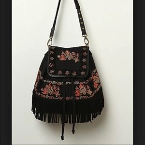 Embroidered fringe convertible backpack/purse