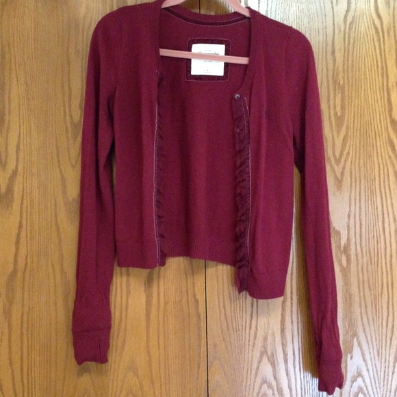 Burgundy Cardigan with Ruffles