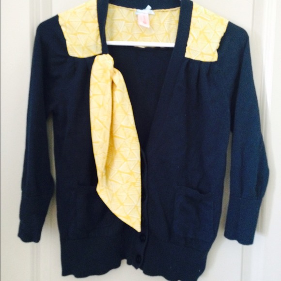 Downeast navy blue cardigan with yellow detail