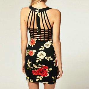 Motel Rocks Renee Silhouette Rose Grid Back Dress
