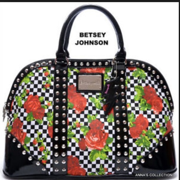 LIKE NEW Betsey Johnson Checkerboard/Rose Bag