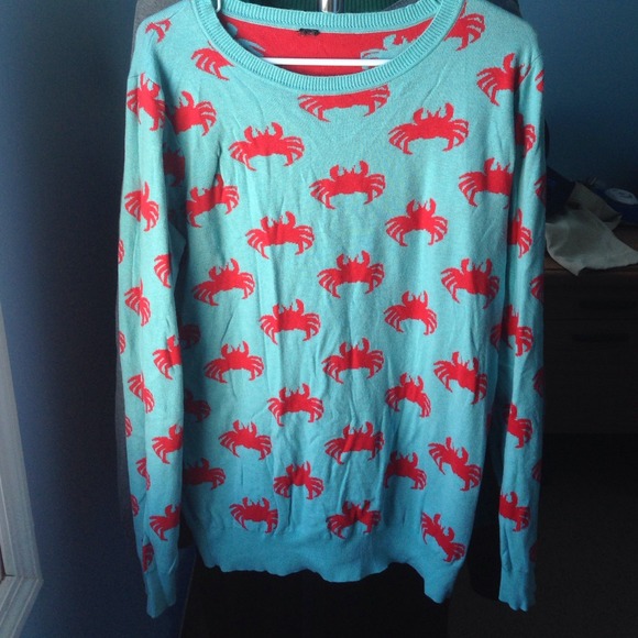 Reversible blue and red crab sweater