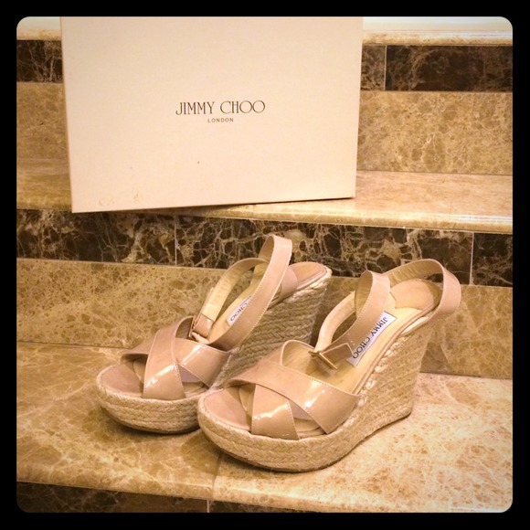 Jimmy Choo Phoenix Patent Nude Wedge