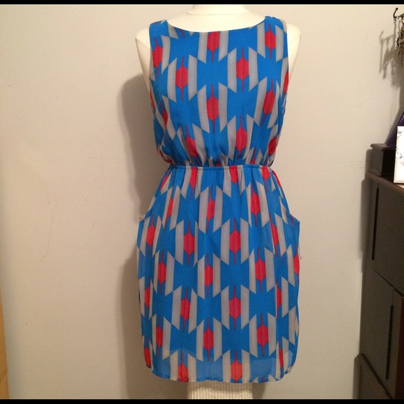 Blue Red and White Open Back Dress