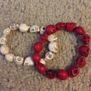 White and red skull bracelets