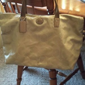 Coach khaki overnight tote with snap in pouch