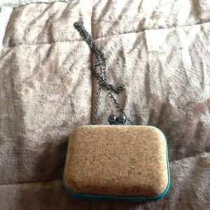 Cork and teal clutch/shoulder bag