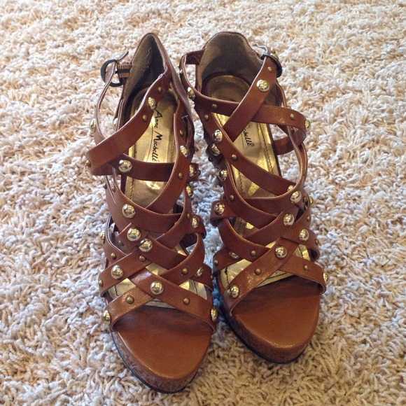 Anne Michelle studded heels in brown - Picture 1 of 3