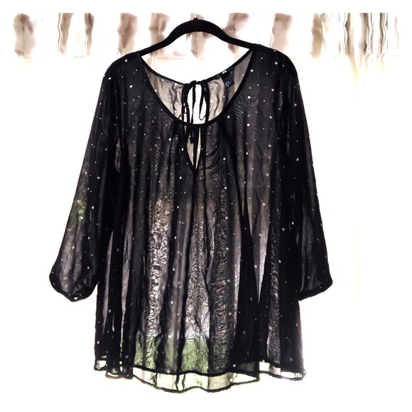 Black and white polka dot sheer top