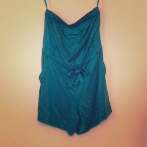 Silky soft strapless teal romper