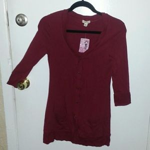 Red button-down long cardigan