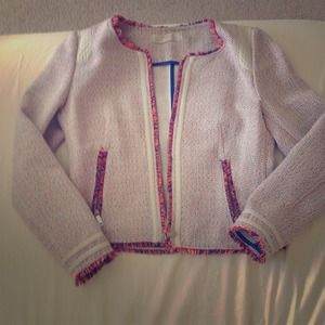 Zara tweed blue, white and pink jacket