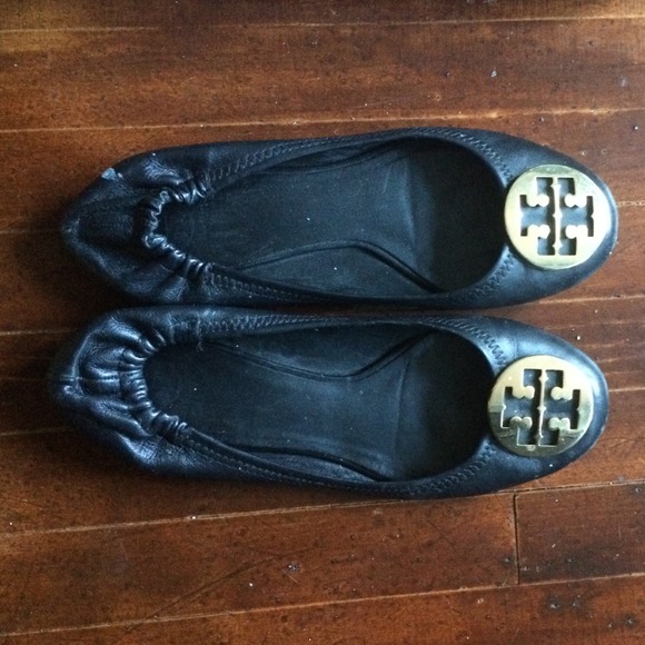 Tory burch black leather reva ballerina flats