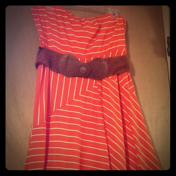 **SOLD**Maurice's Orange Stripped Strapless Dress