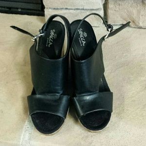 Black wedge sandals