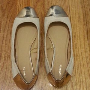 Express Bronze Tipped Tan Flats