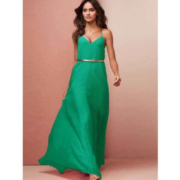 Victoria's Secret Emerald green pleaded maxi dress