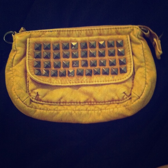 Mustard yellow studded clutch