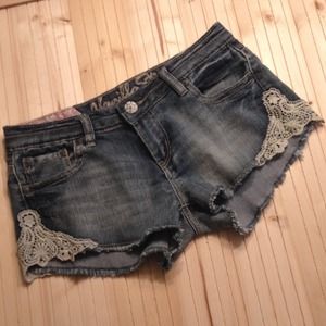 Lace trimmed jean shorts