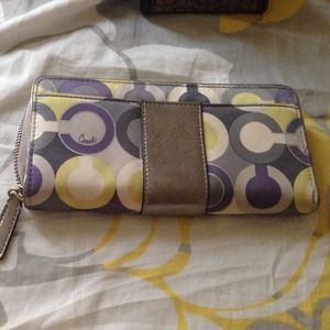 Purple/yellow/ white coach wallet