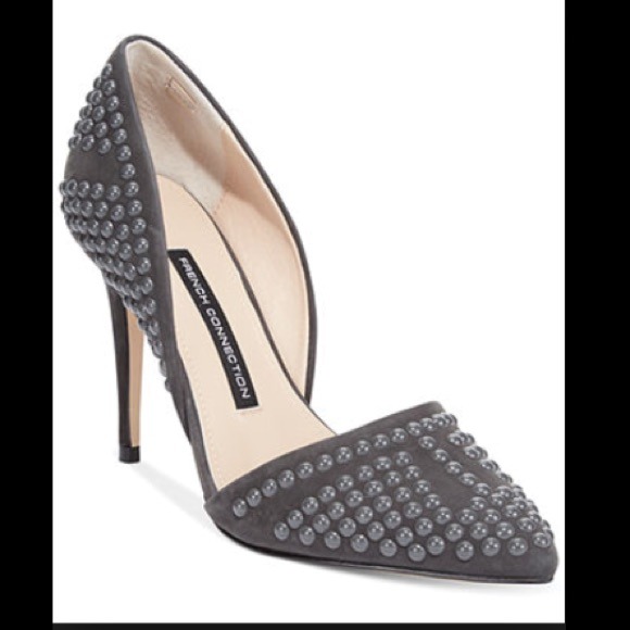 Grey Ellis studded d'orsay pumps pointed toe - Picture 1 of 3