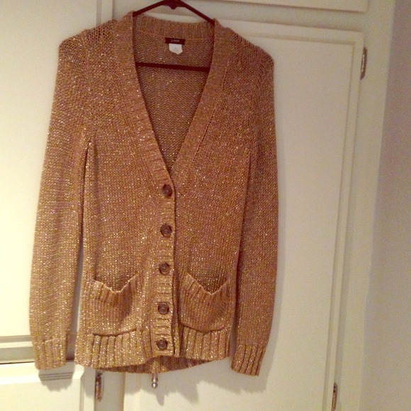 J crew golden shimmery long cardigan