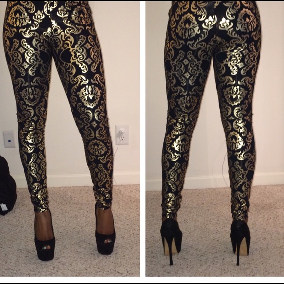 Bebe black and gold foil tights