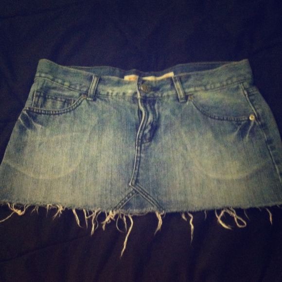 Distressed blue jean mini shirt