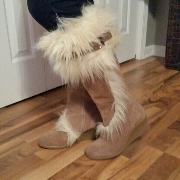 Colin Stuart fur wedge boots