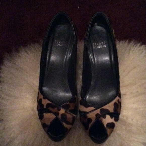 🔥Stuart Weitzman peep toe platform pony hair pump