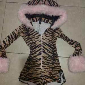 tiger print fur jumpsuit