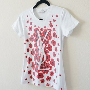 Yves Saint Laurent Basic Flowers Tee White YSL