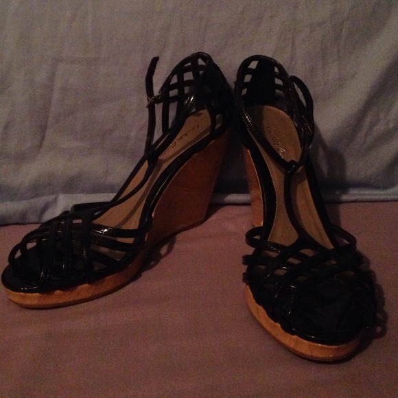 Charlotte Russe Black and Tan wedged heels