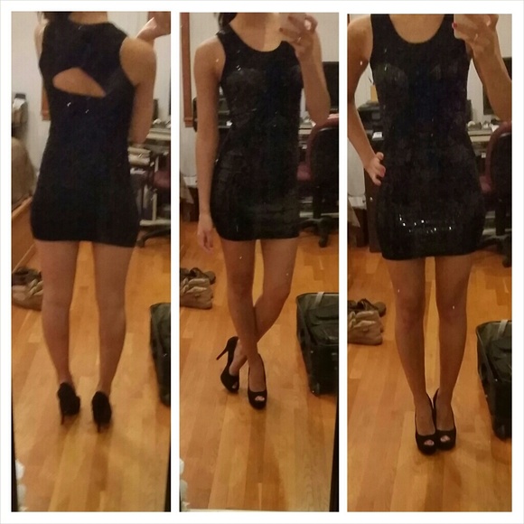Black sequin body con dress