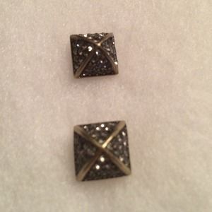 Pyramid pave and bronze earrings