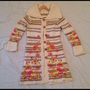Anthropologie Crochet Trench Length Sweater