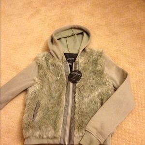 Stussy faux fur grey hooded jacket