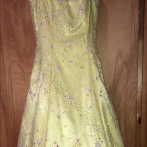Light yellow embroidered prom dress