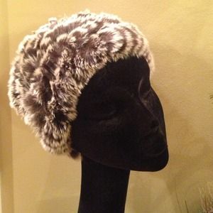 Woven rabbit fur winter beanie