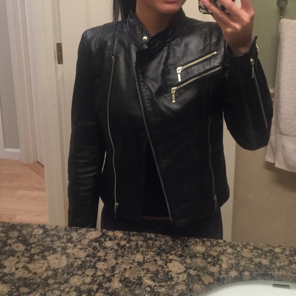 Bebe real black leather biker jacket - Picture 3 of 4
