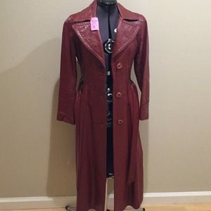 Red leather trench coat