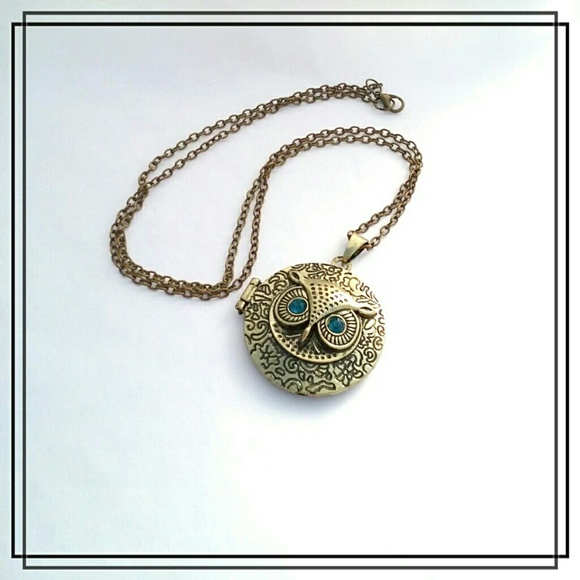 Owl Locket Necklace Retro Vintage Style - Picture 2 of 4
