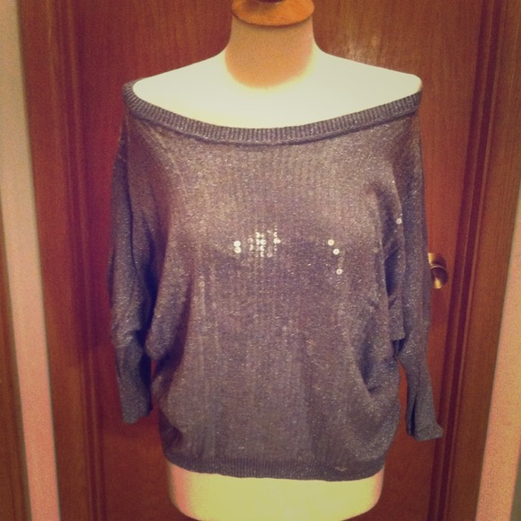 Grey Sequin Batwing Top