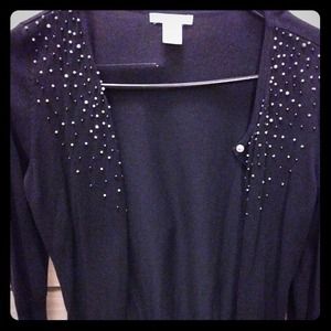 Dark blue cardigan with pearl beading