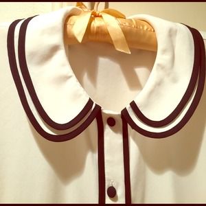 White silk blouse with black piping