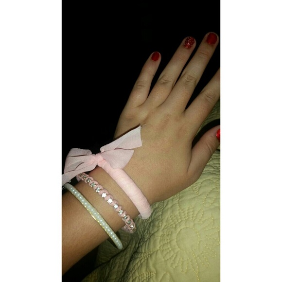 Light pink, diamond, and pearl bracelets