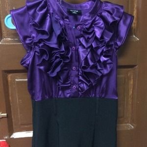 Deep purple ruffles one piece work dress