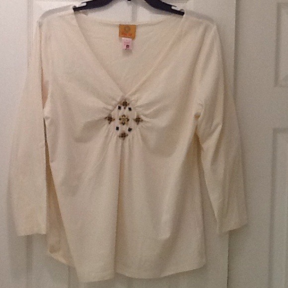 Ruby Rd. ivory beaded cotton top.